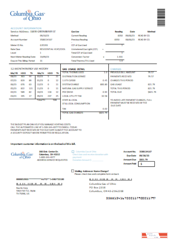 Columbia Gas of Ohio utility business bill, SCR PSD template